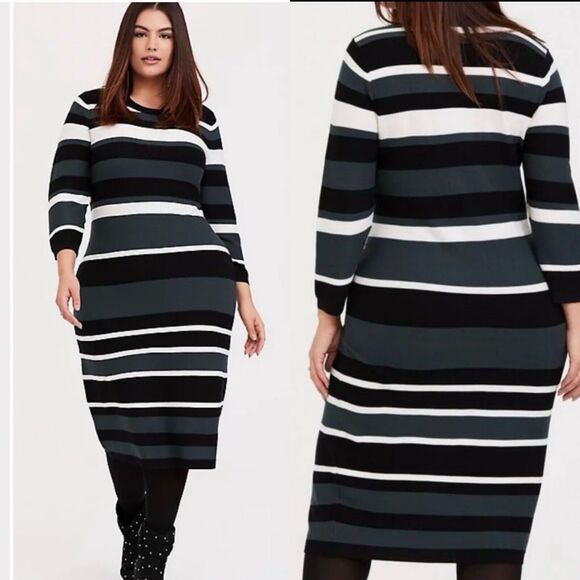 Striped Black and Gray Women's Dress - Picture 1 of 10